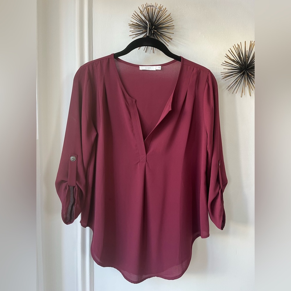 Lush Burgundy 3/4 Sleeve Blouse, Size XS